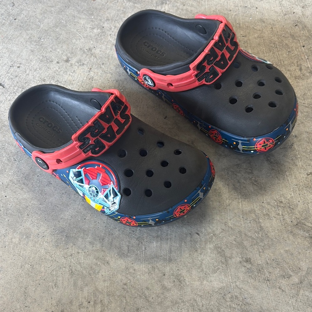 CROCS Black and Red Slippers with Adjustable Strap
